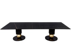 Custom Modern Porcelain Black Dining Table with Geometric Pedestals