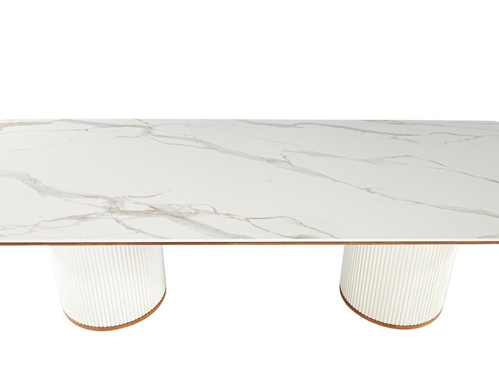 Canadian Custom Modern Porcelain Dining Table Tambour Pedestals For Sale