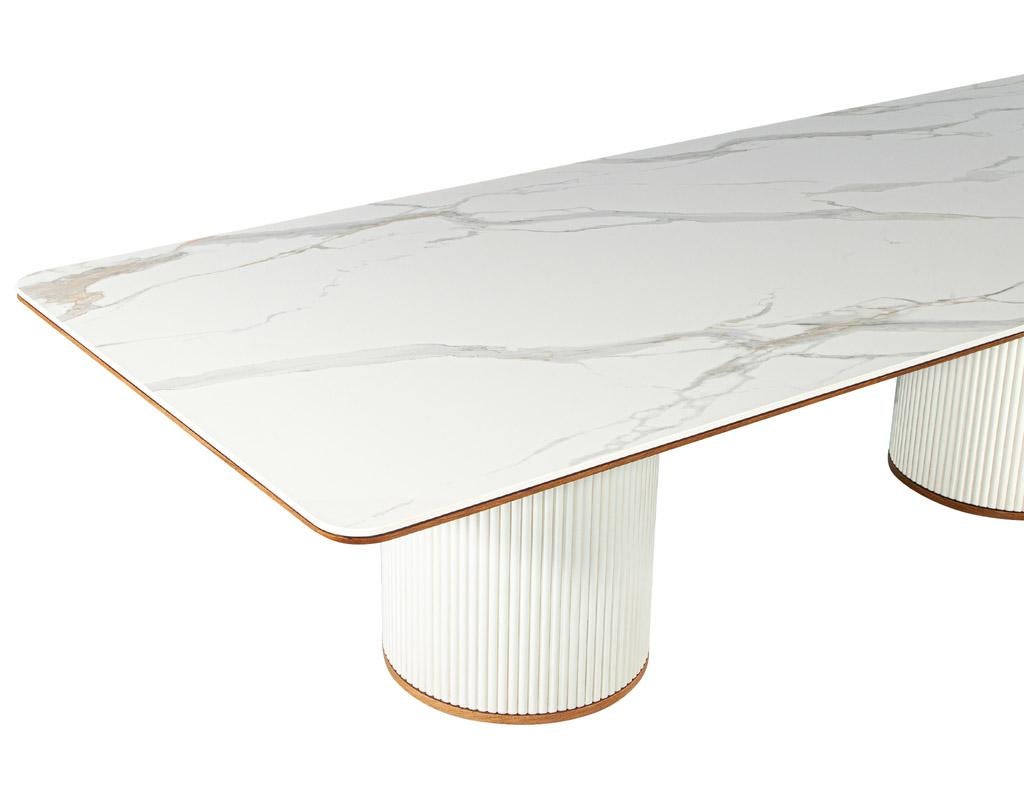 Custom Modern Porcelain Dining Table Tambour Pedestals In New Condition For Sale In North York, ON