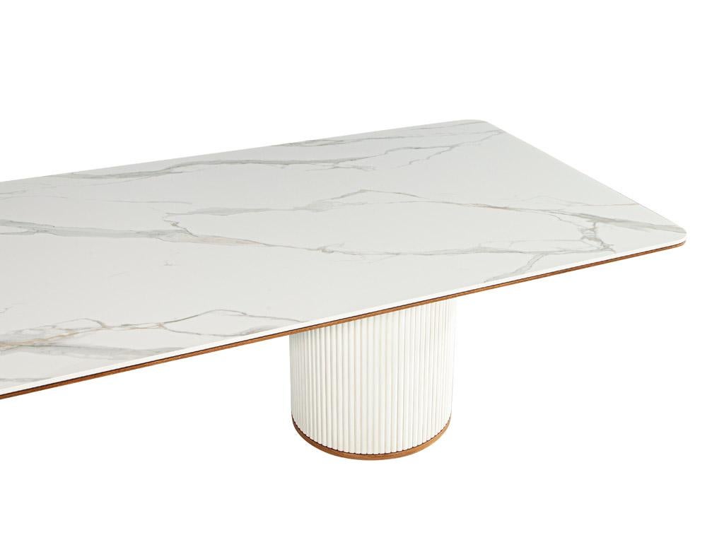 Contemporary Custom Modern Porcelain Dining Table Tambour Pedestals For Sale