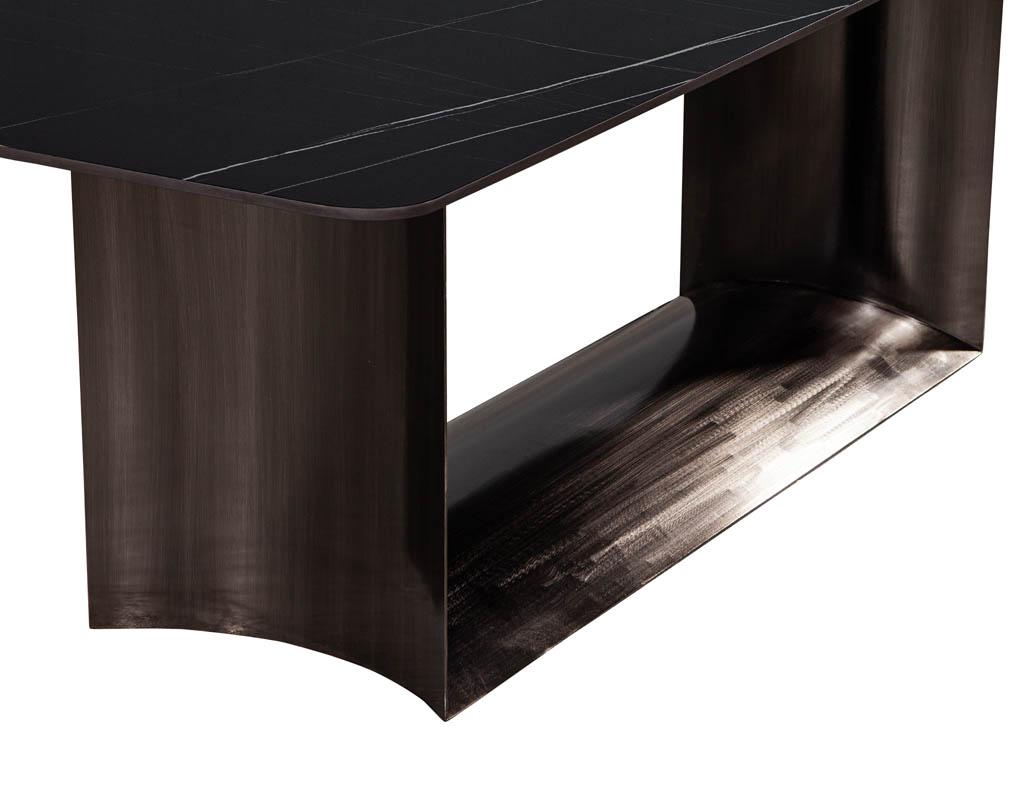 Custom Modern Porcelain Top Dining Table Curved Metal Pedestal For Sale 2