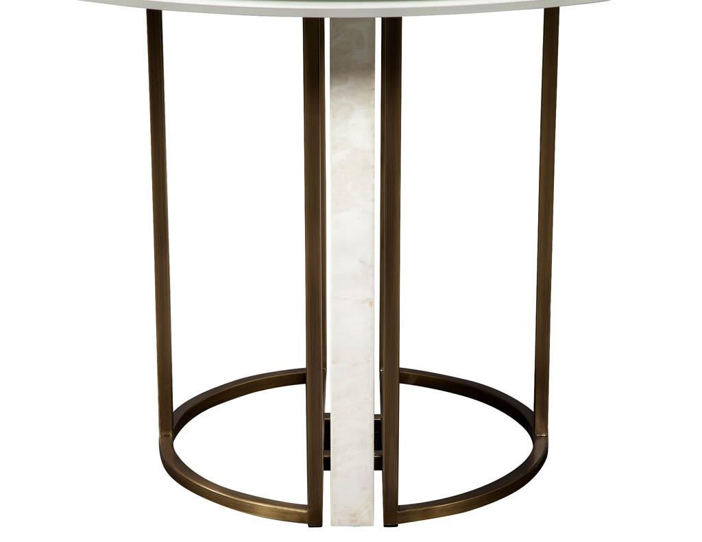 Custom Modern Round Marble Top Dining Table with Brass Detailing 5