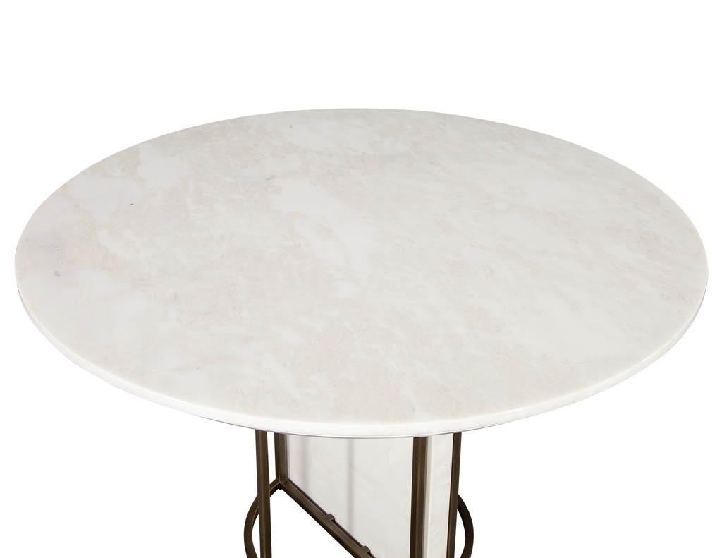 Canadian Custom Modern Round Marble Top Dining Table with Brass Detailing