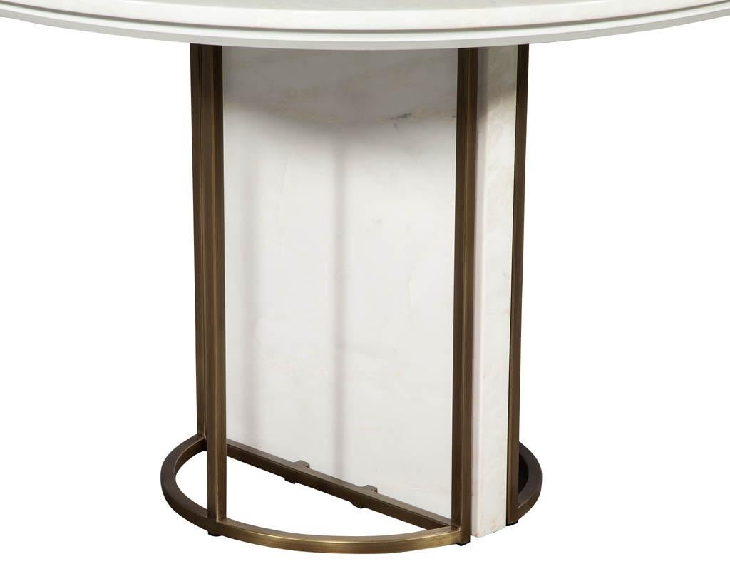 Contemporary Custom Modern Round Marble Top Dining Table with Brass Detailing