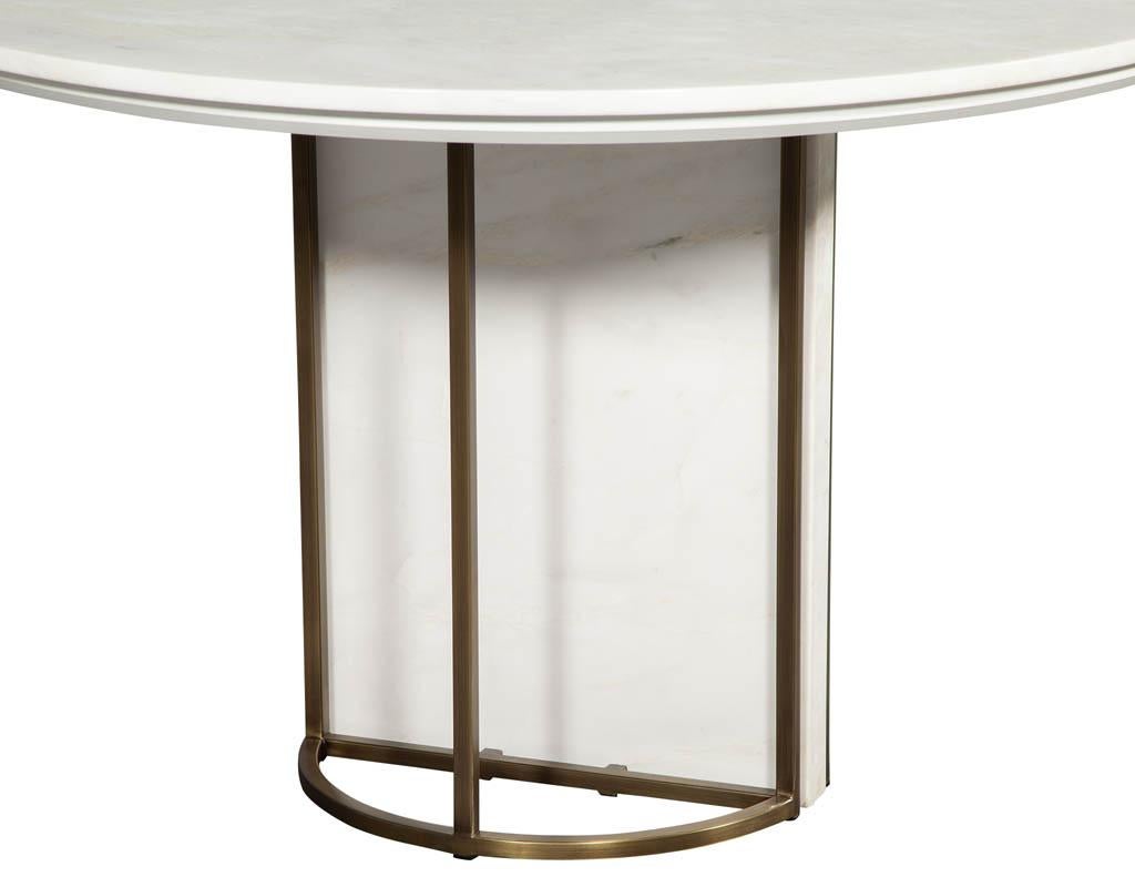 Custom Modern Round Marble Top Dining Table with Brass Detailing For Sale 1