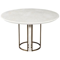 Custom Modern Round Marble Top Dining Table with Brass Detailing