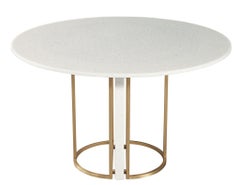 Custom Modern Round Marble Top Dining Table with Brass