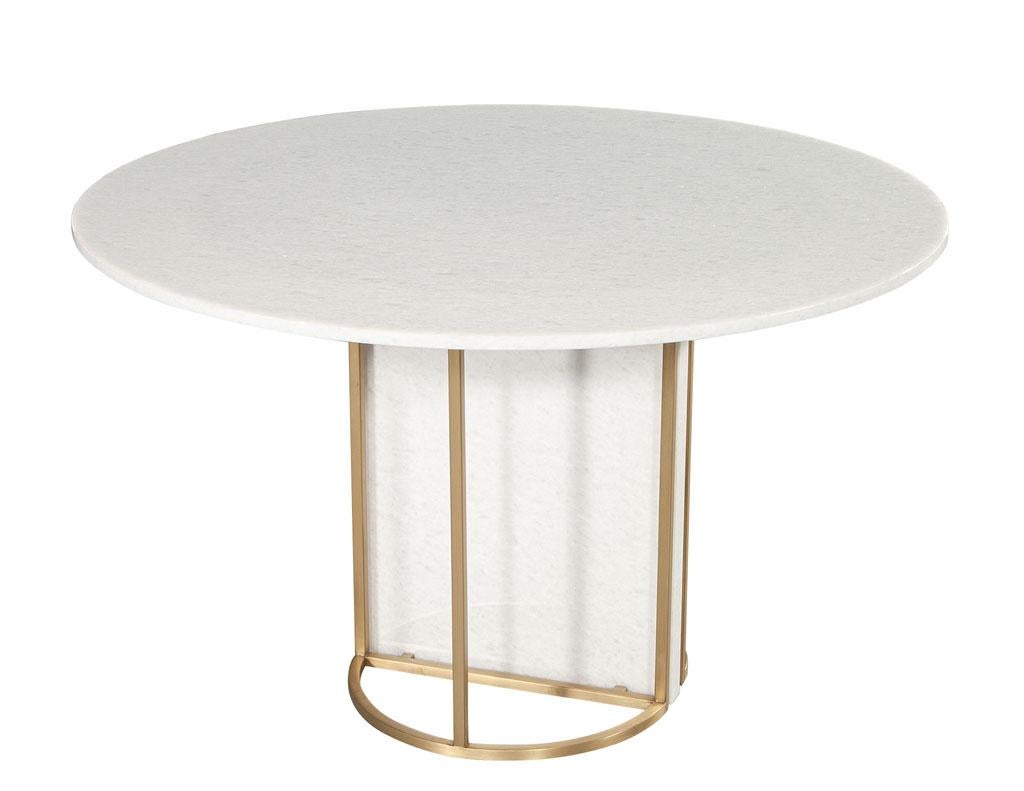 Italian Custom Modern Round Marble Top Dining Table with Brass For Sale