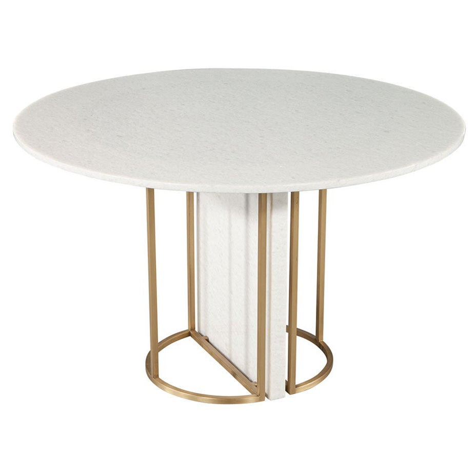 Custom Modern Round Marble Top Dining Table with Brass