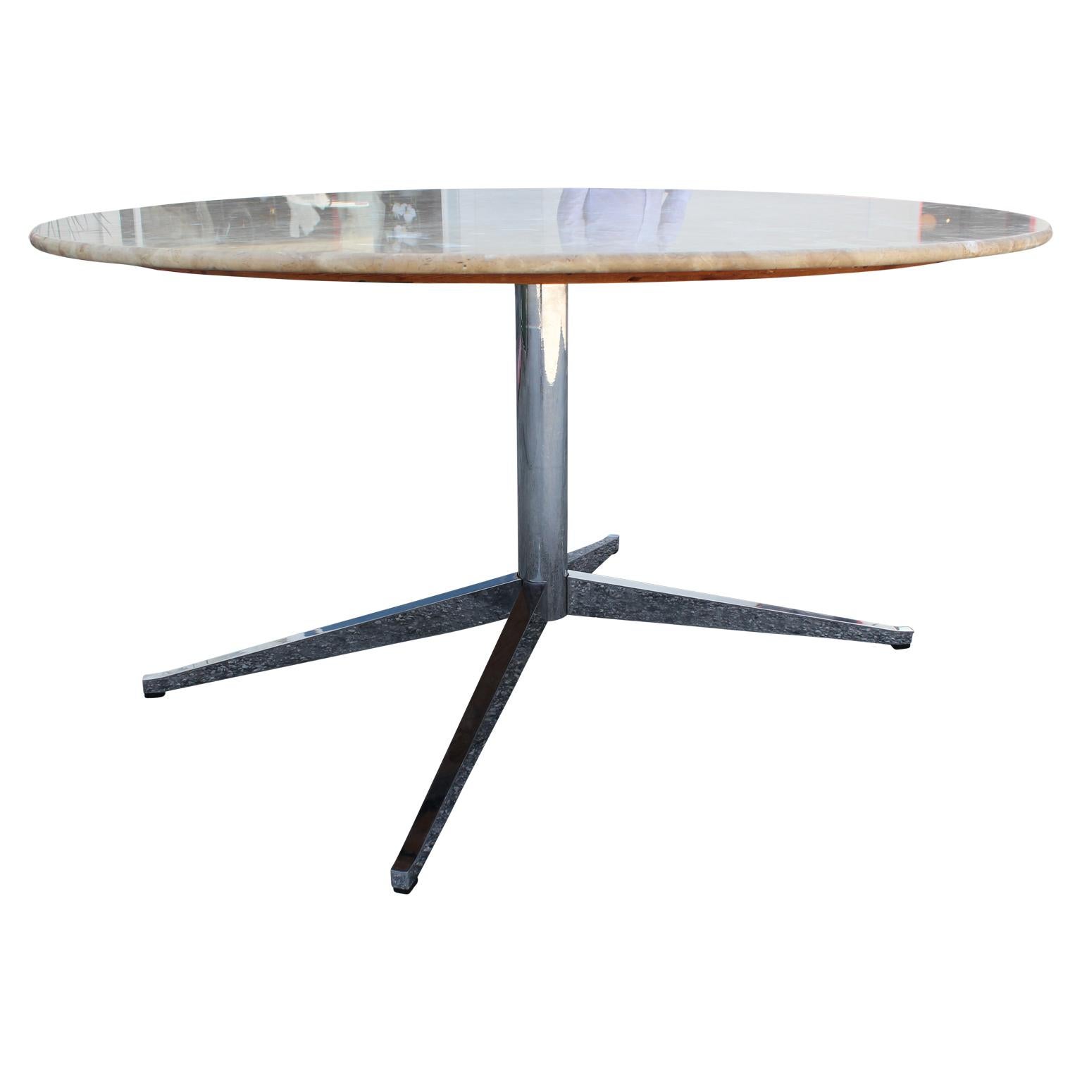 Custom Modern Round Marble-Top Table on a Florence Knoll Chrome Base In Good Condition In Houston, TX