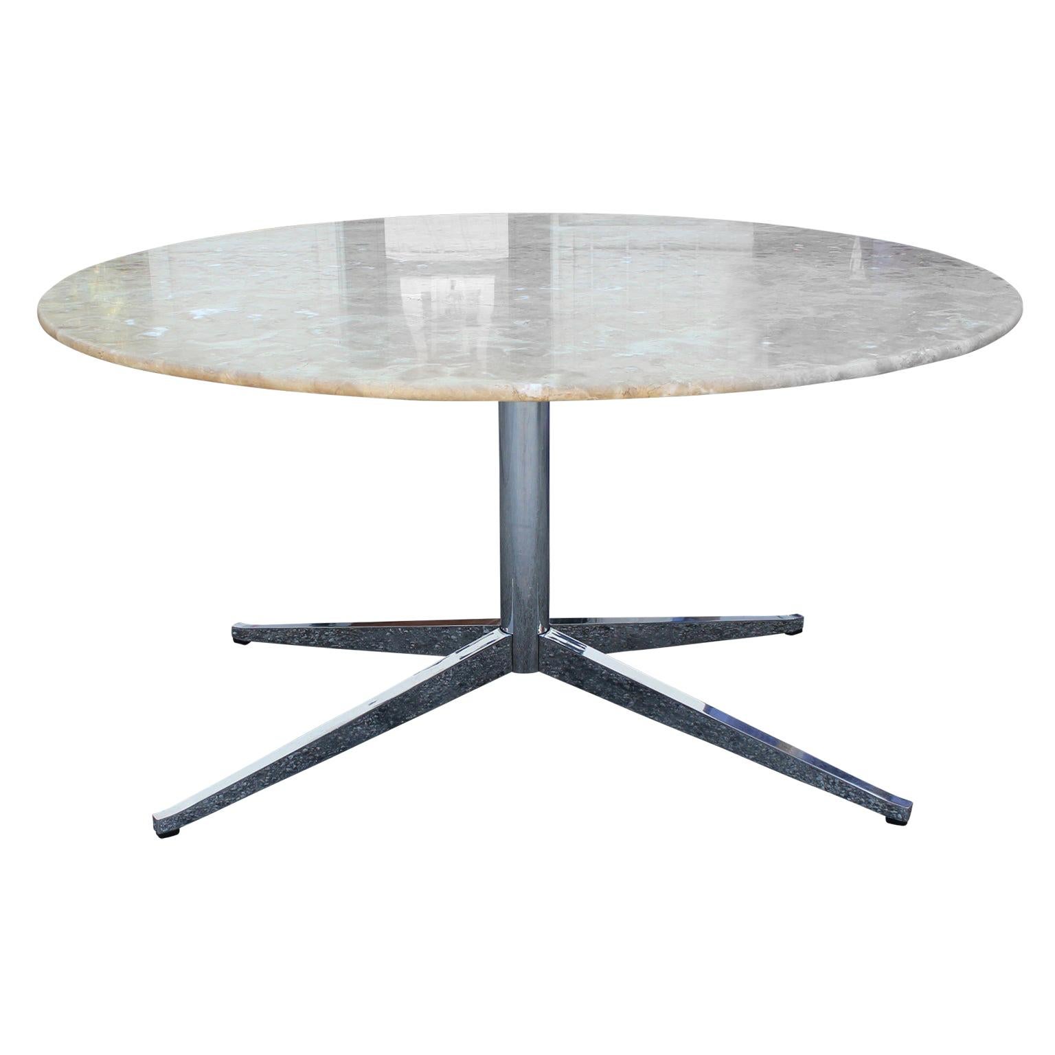 Custom Modern Round Marble-Top Table on a Florence Knoll Chrome Base