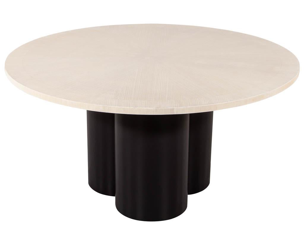 Canadian Custom Modern Round Oak Dining Table Washed Finish For Sale