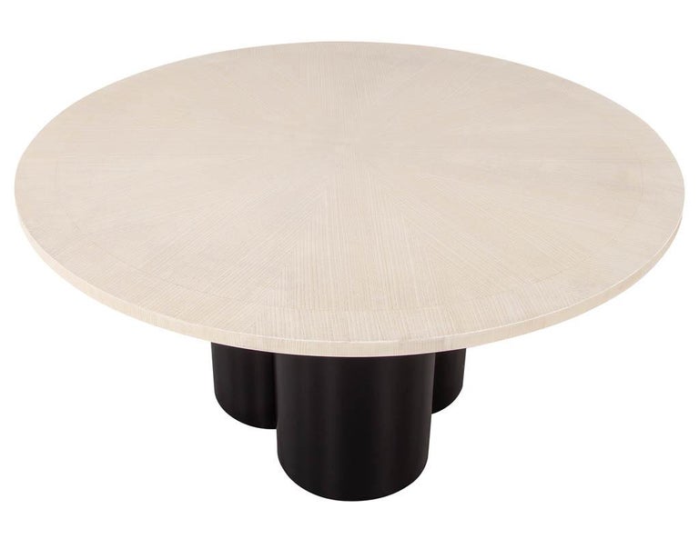 Custom Modern Round Oak Dining Table Washed Finish In New Condition For Sale In North York, ON