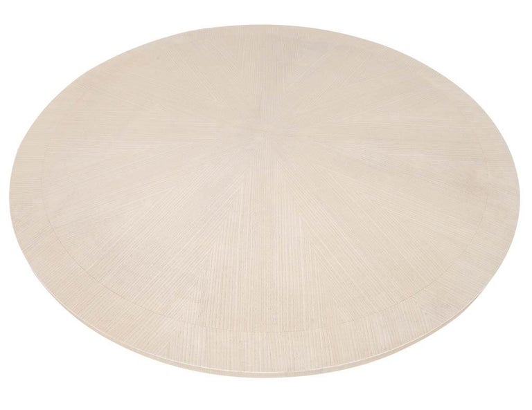 Contemporary Custom Modern Round Oak Dining Table Washed Finish For Sale
