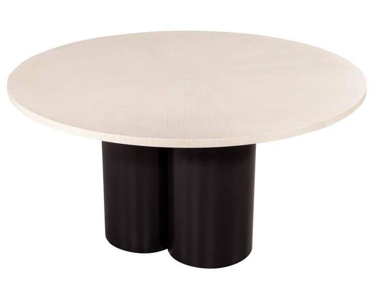 Custom Modern Round Oak Dining Table Washed Finish For Sale 1