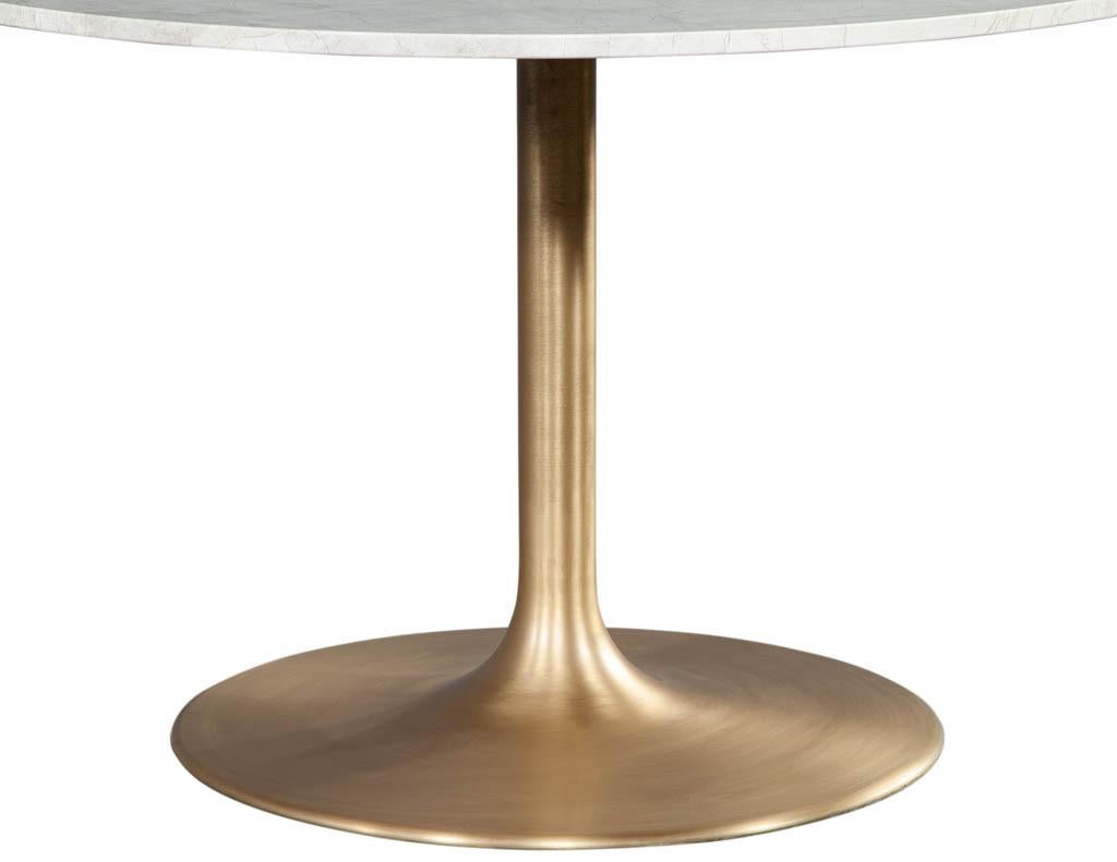 Custom Modern Round Stone Top Table with Brass Tulip Base 2