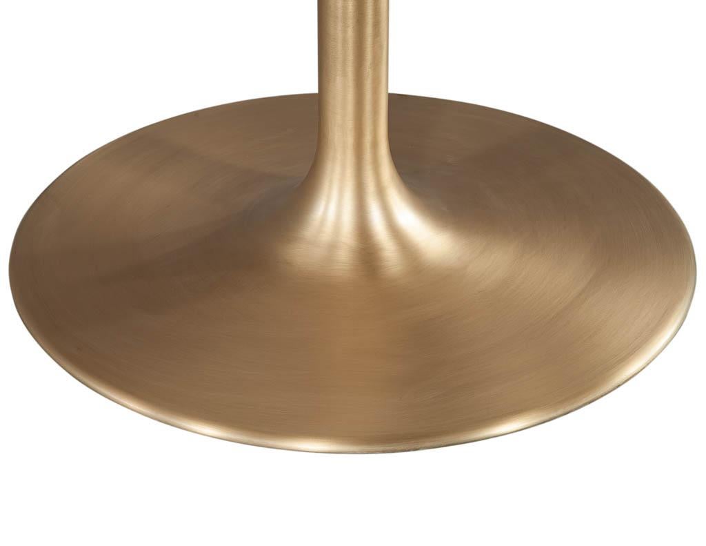 Italian Custom Modern Round Stone Top Table with Brass Tulip Base
