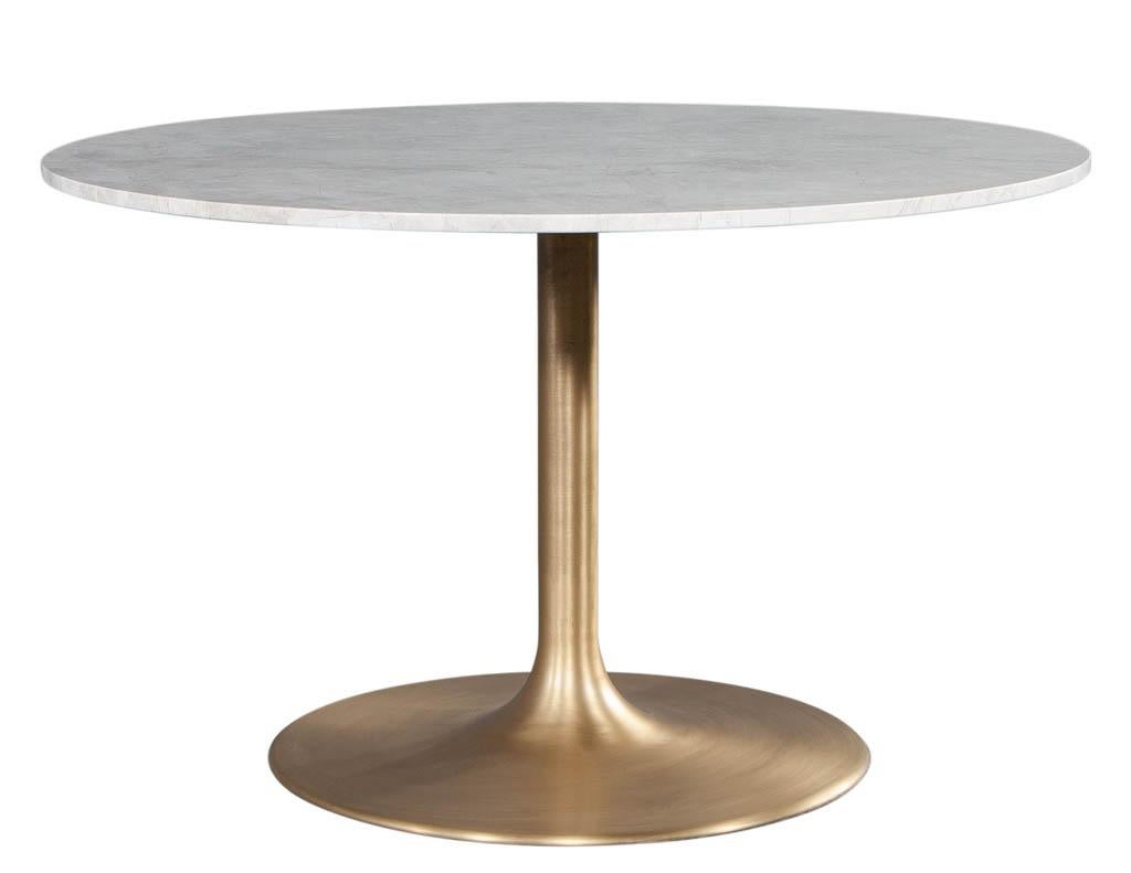 Custom Modern Round Stone Top Table with Brass Tulip Base 1