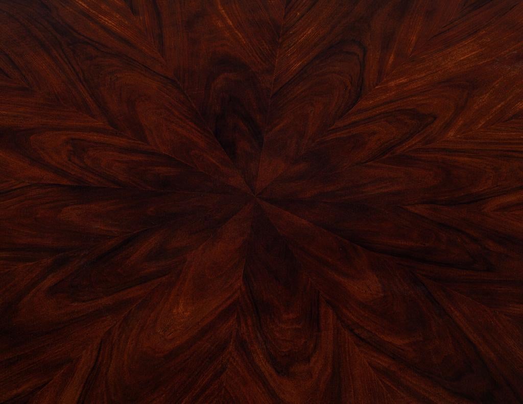 Custom Modern Round Walnut Dining Table in Sunburst Pattern and Brass Base For Sale 3