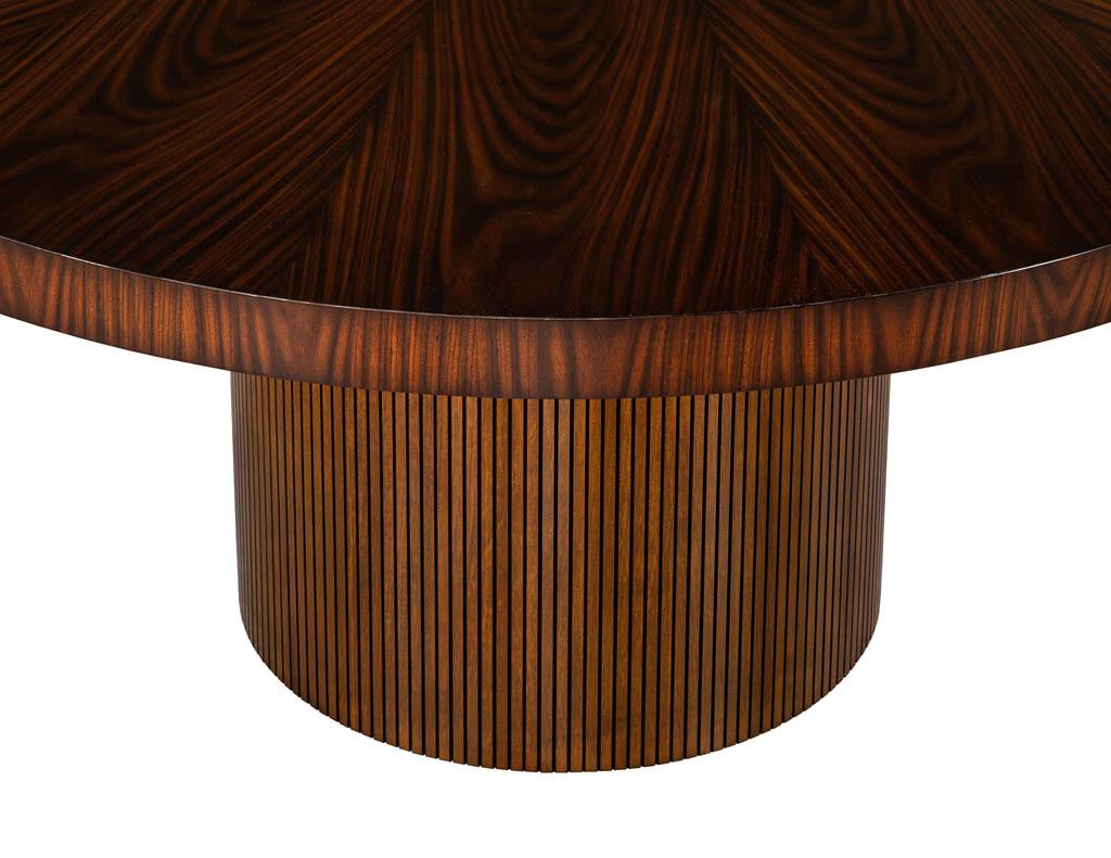 Custom Modern Round Walnut Dining Table in Sunburst Pattern In New Condition In North York, ON