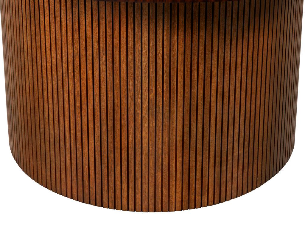 Contemporary Custom Modern Round Walnut Dining Table in Sunburst Pattern