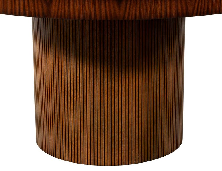Custom Modern Round Walnut Dining Table in Sunburst Pattern at 1stDibs