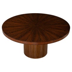 Custom Modern Round Walnut Dining Table in Sunburst Pattern