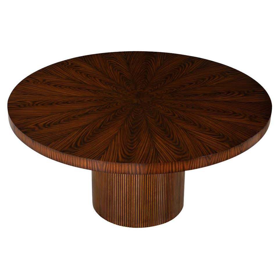 Custom Modern Round Walnut Dining Table in Sunburst Pattern at 1stDibs