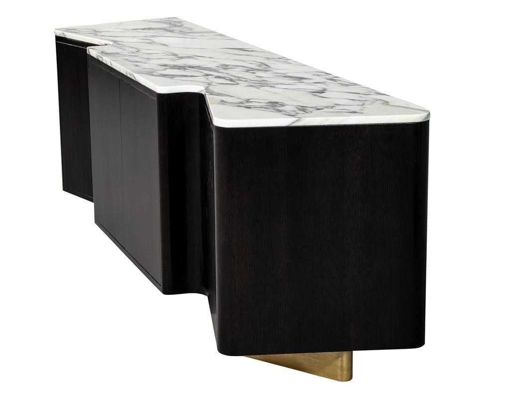 Custom Modern Serpentine Styled Marble-Top Sideboard Buffet Media Cabinet For Sale 1