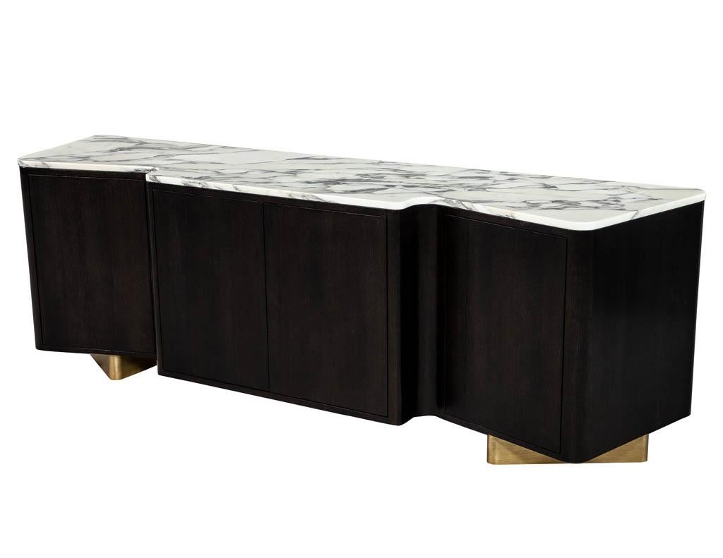 Custom Modern Serpentine Styled Marble-Top Sideboard Buffet Media Cabinet For Sale 2
