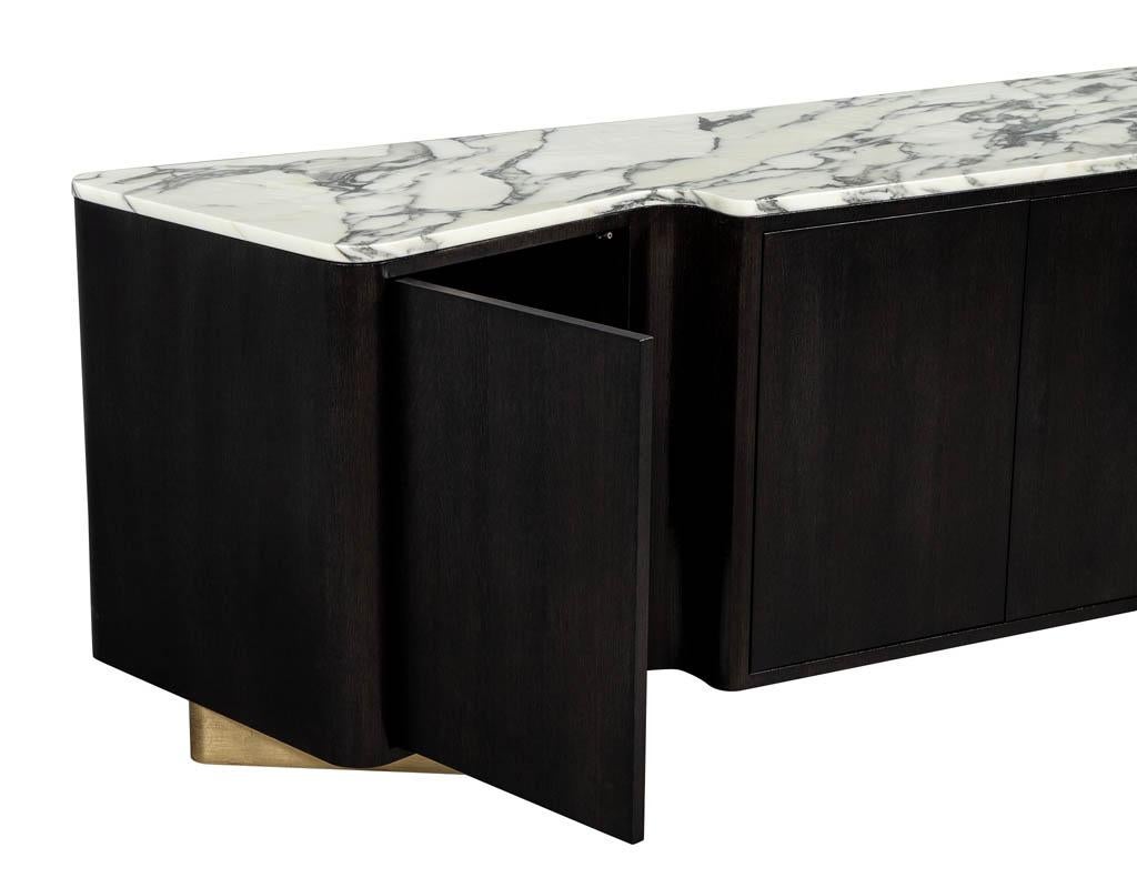 Custom Modern Serpentine Styled Marble-Top Sideboard Buffet Media Cabinet For Sale 5