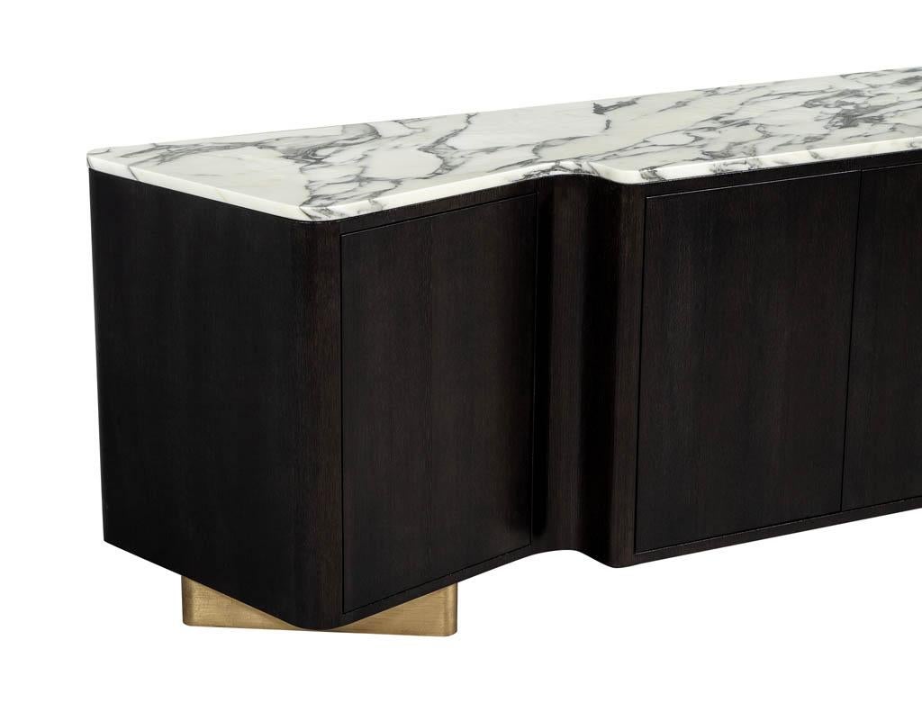 Custom Modern Serpentine Styled Marble-Top Sideboard Buffet Media Cabinet For Sale 6