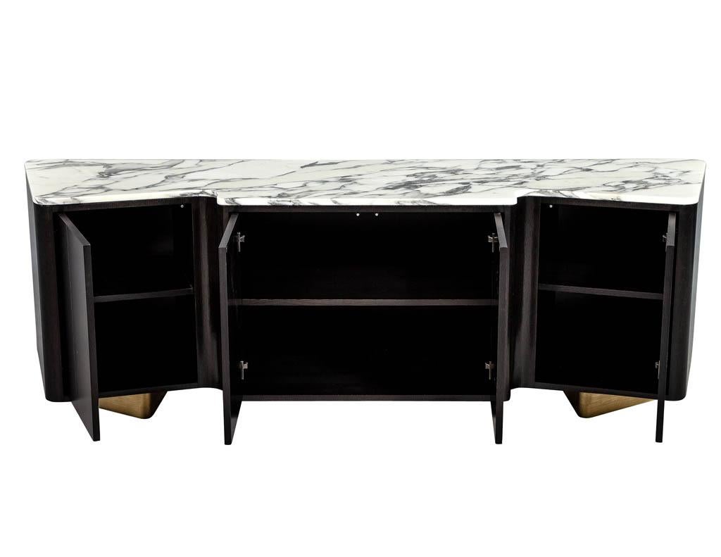 Canadian Custom Modern Serpentine Styled Marble-Top Sideboard Buffet Media Cabinet For Sale
