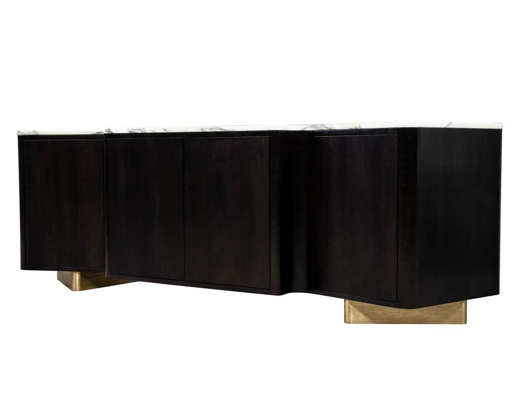 Contemporary Custom Modern Serpentine Styled Marble-Top Sideboard Buffet Media Cabinet For Sale