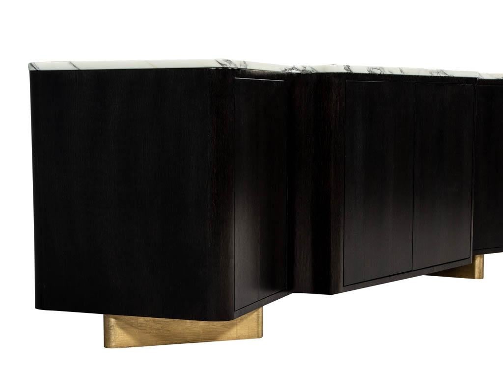 Gold Leaf Custom Modern Serpentine Styled Marble-Top Sideboard Buffet Media Cabinet For Sale
