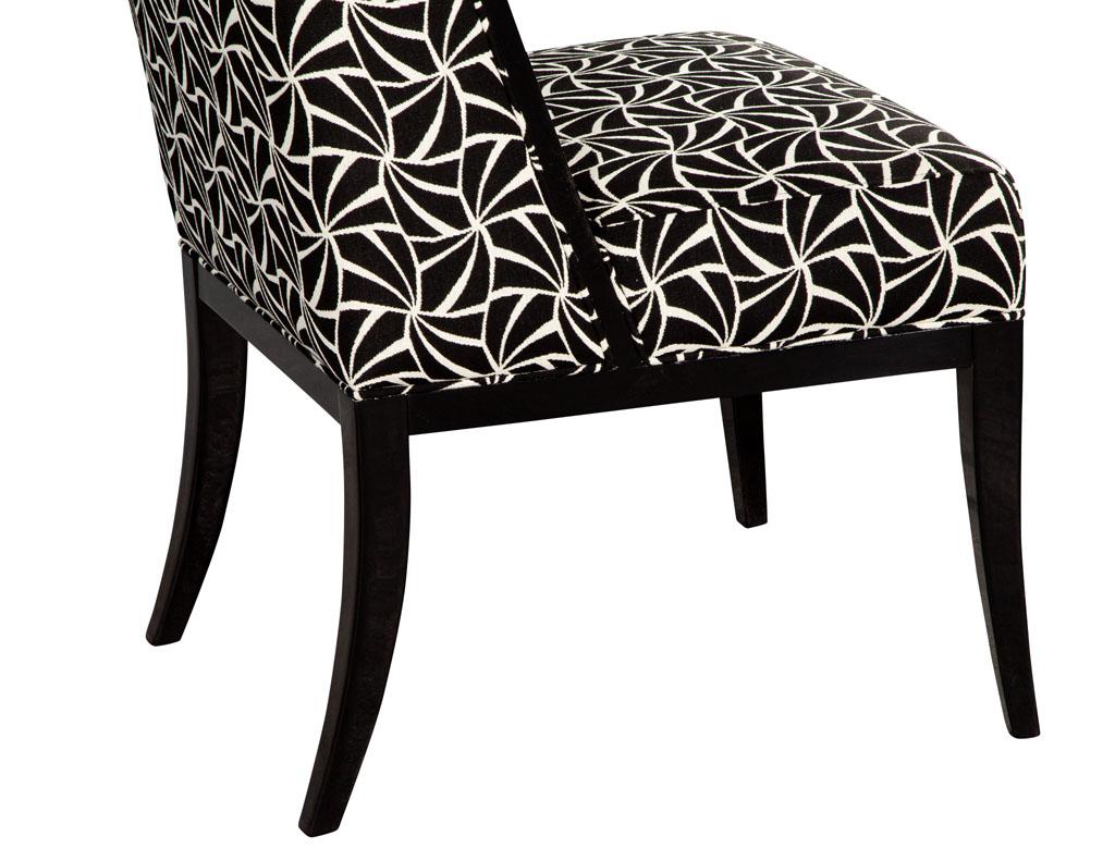 Custom Modern Side Chair in Black and White Geometric Fabric For Sale 4