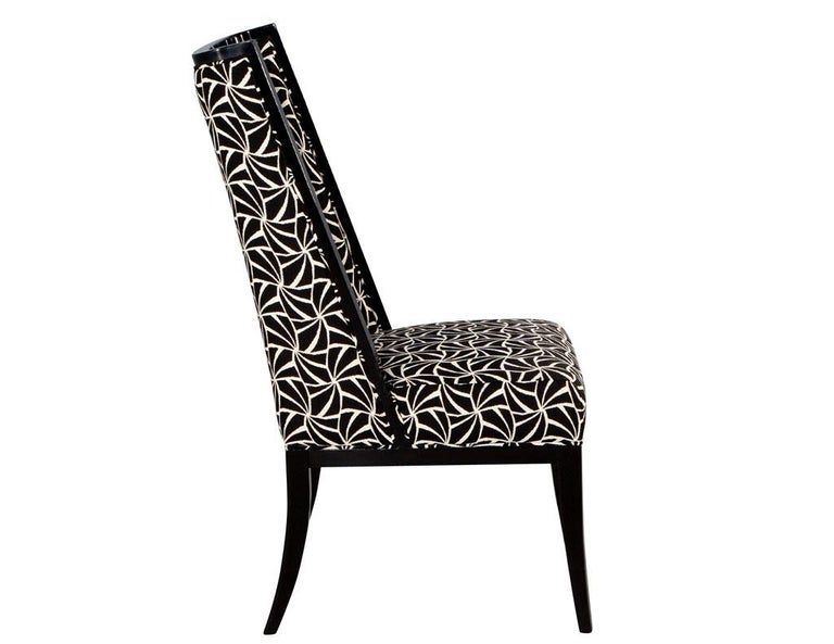 Custom Modern Side Chair in Black and White Geometric Fabric For Sale