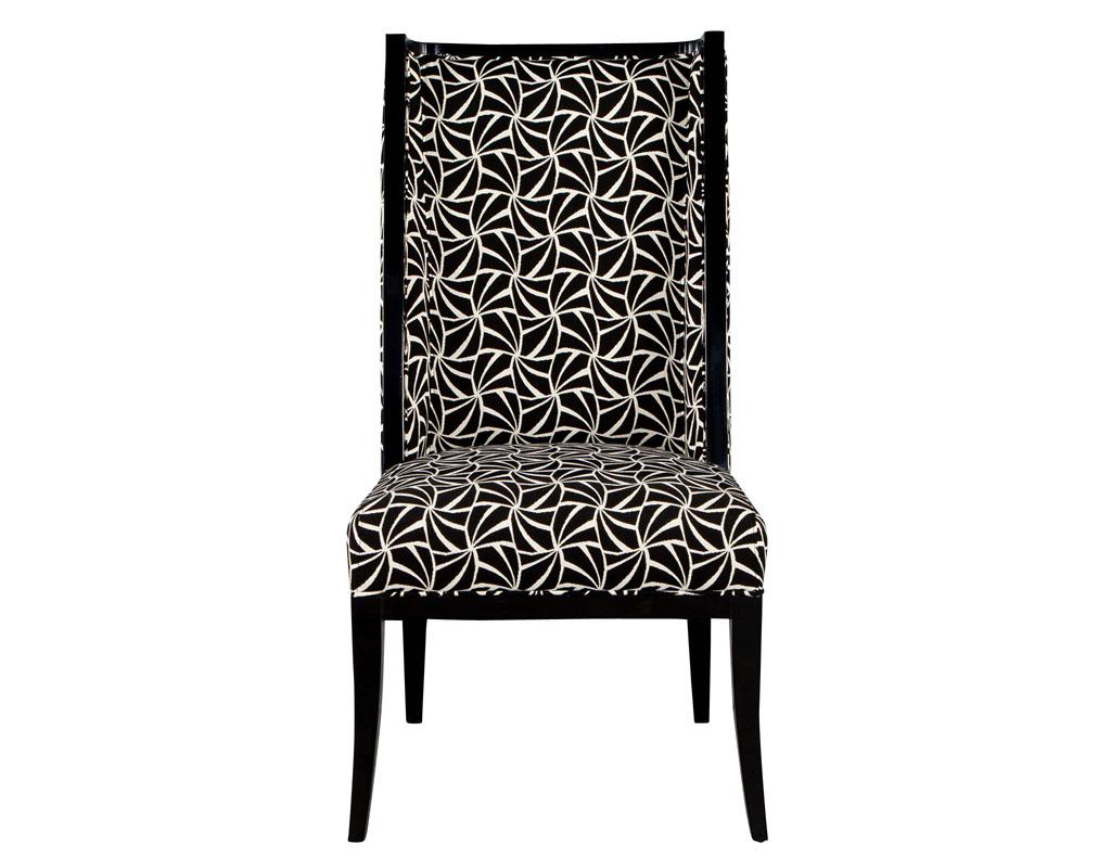 Contemporary Custom Modern Side Chair in Black and White Geometric Fabric For Sale