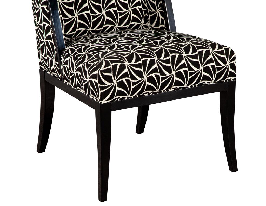 Custom Modern Side Chair in Black and White Geometric Fabric For Sale 3