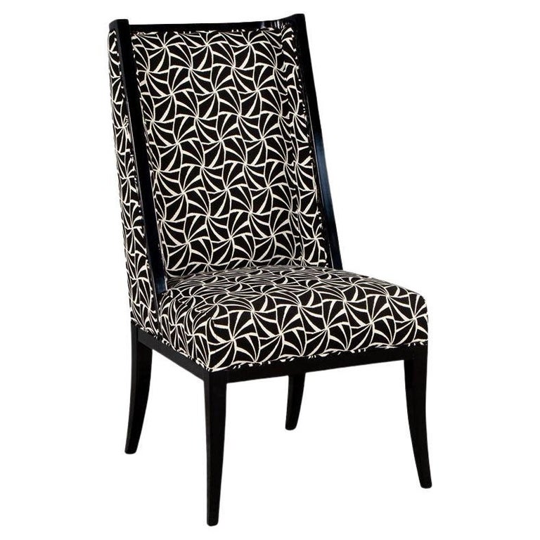 Custom Modern Side Chair in Black and White Geometric Fabric For Sale