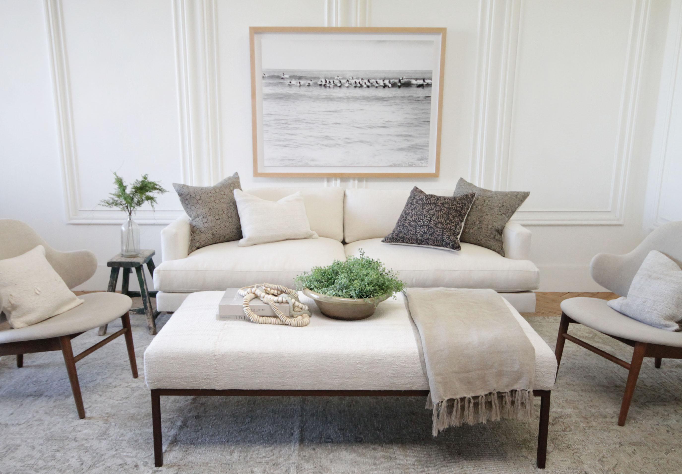 Custom Modern Square Arm Sofa in Natural Linen with Down Wrapped Seats 2