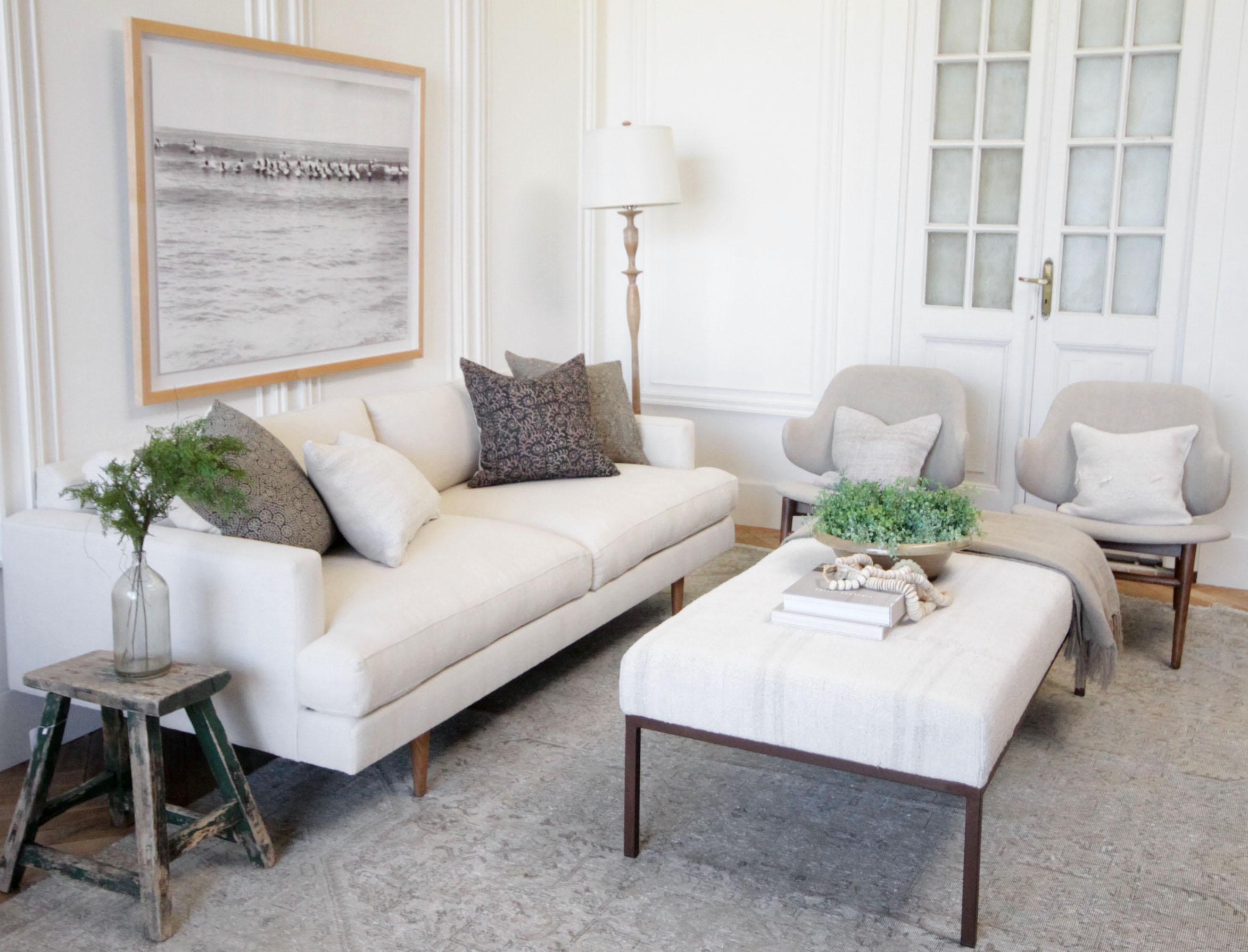 Custom Modern Square Arm Sofa in Natural Linen with Down Wrapped Seats 3