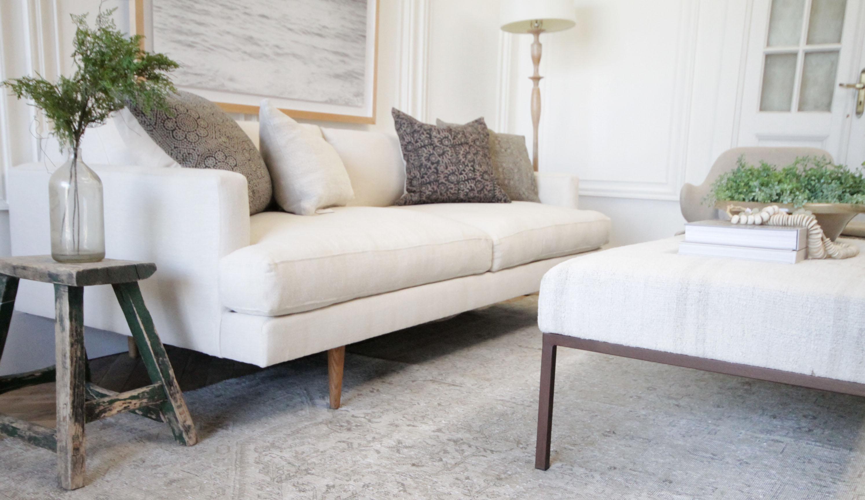 Custom Modern Square Arm Sofa in Natural Linen with Down Wrapped Seats 5