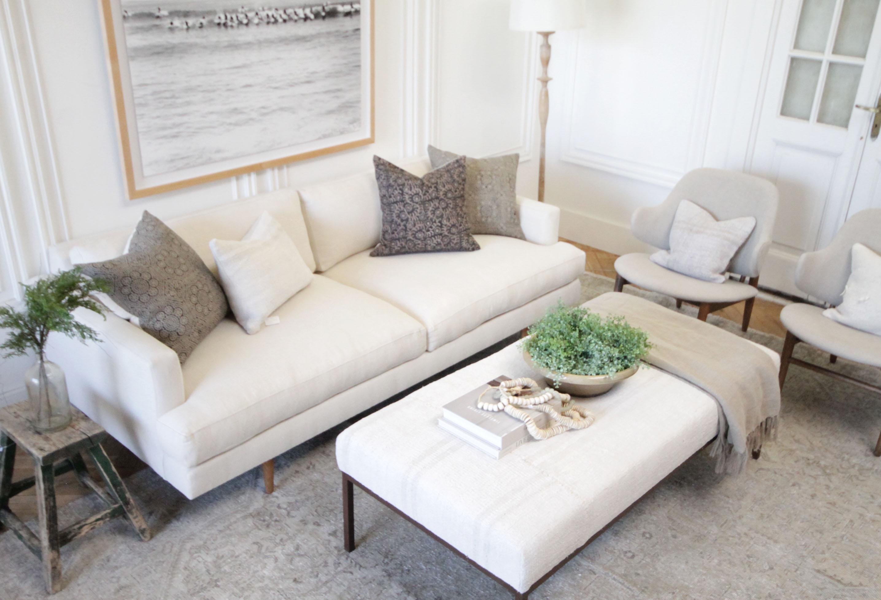 Custom Modern Square Arm Sofa in Natural Linen with Down Wrapped Seats 6