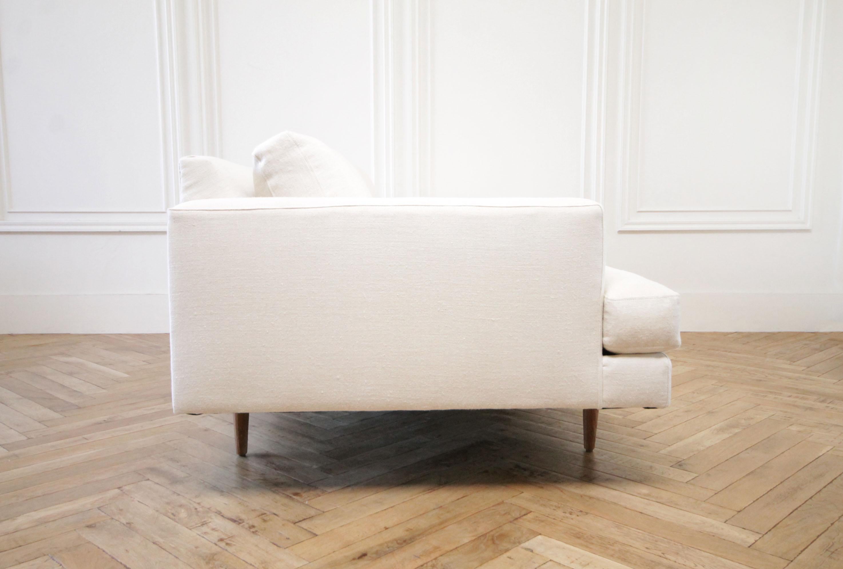 North American Custom Modern Square Arm Sofa in Natural Linen with Down Wrapped Seats