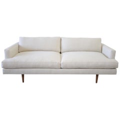Custom Modern Square Arm Sofa in Natural Linen with Down Wrapped Seats