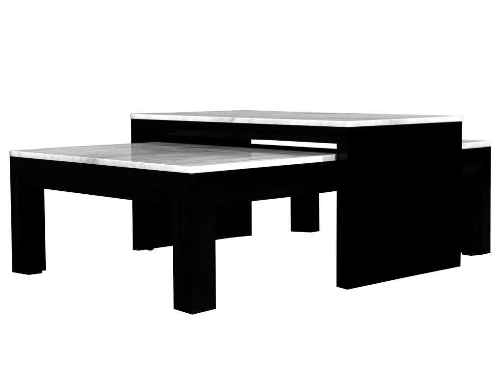 Custom Modern Stone Top Cocktail Table with Nesting Table Design For Sale 3