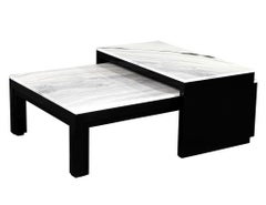 Custom Modern Stone Top Cocktail Table with Nesting Table Design