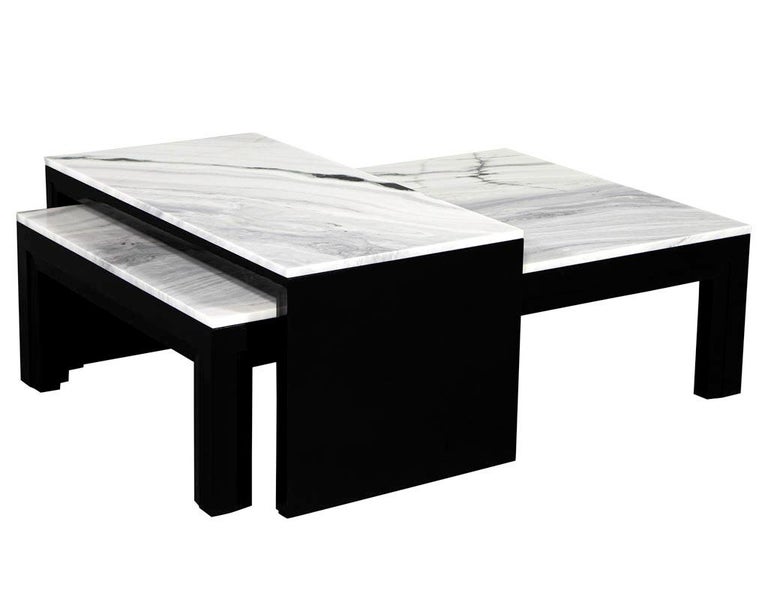 Custom Modern Stone Top Cocktail Table with Nesting Table Design For