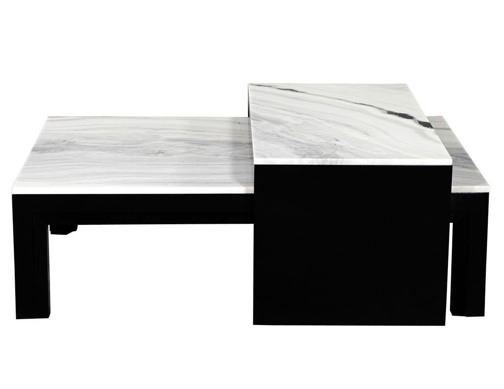 Contemporary Custom Modern Stone Top Cocktail Table with Nesting Table Design For Sale